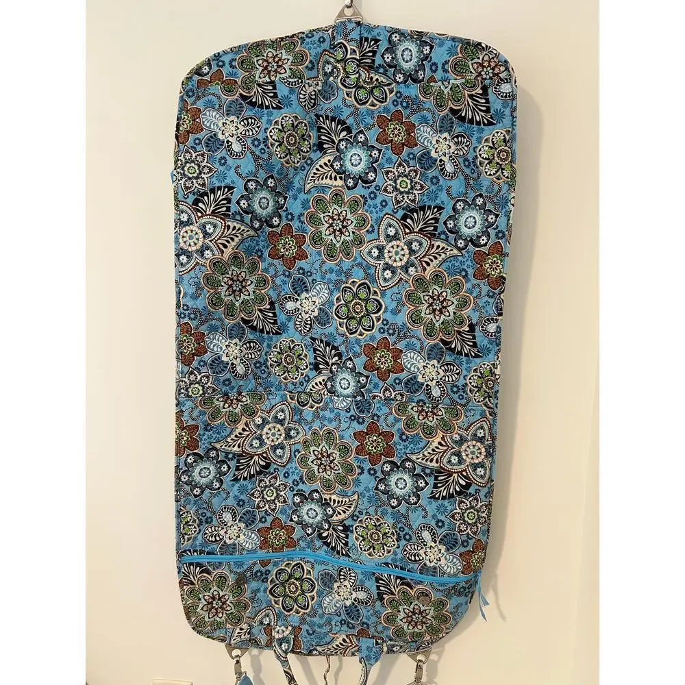 Vera Bradley Retired Bali Blue Brown Paisley Floral Hanging Quilted Garment Bag